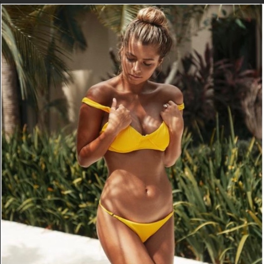 Kittenish Yellow Off-Shoulder Bikini Set